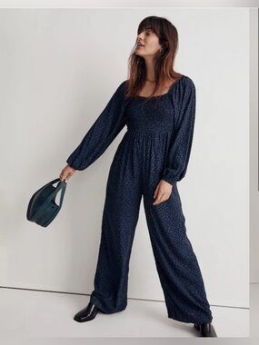 Madewell Lucie Tie-Back Long-Sleeve Jumpsuit in Carmine Floral Size 10